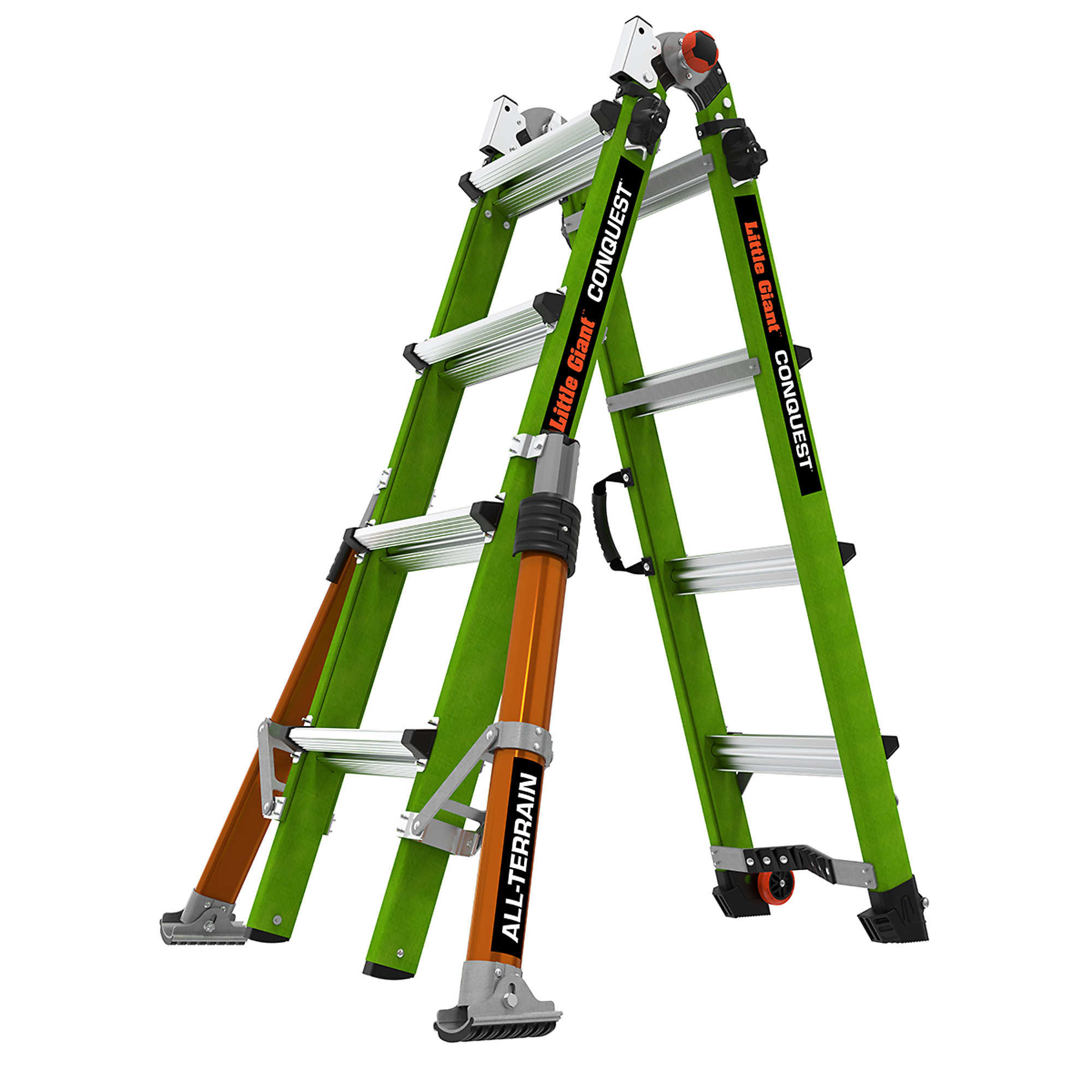 Little Giant Conquest All-Terrain Ladder - 17ft., Fiberglass, 300-Lb. Capacity, Type 1A, Adjustable Outriggers, Model# 17107-001